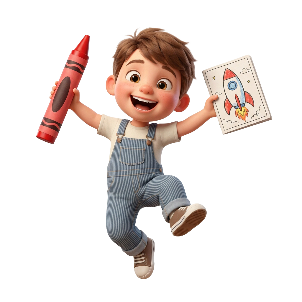 Personagem colorindo com lápis
